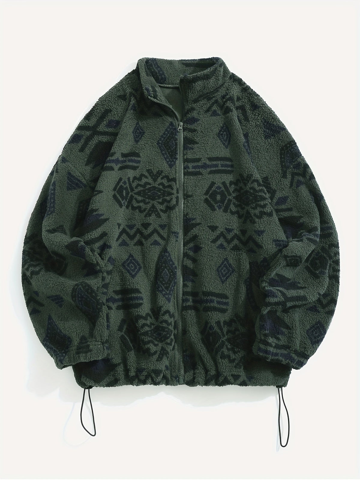 Ethnic Print Women's Microfleece Zip-Up Jacket Tribal Pattern Fall/Winter Coat with Zipper Closure High Elasticity Fleece Outerwear
