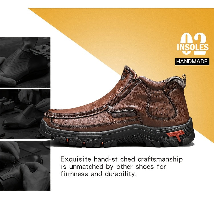 GREKS Men's Hand-Stitched Slip-On Ankle Boots, Casual Moccasin Chukka Loafers with Non-Slip Sole for Outdoor Hiking, Driving, and Daily Wear – Comfortable Lightweight Men's Shoes