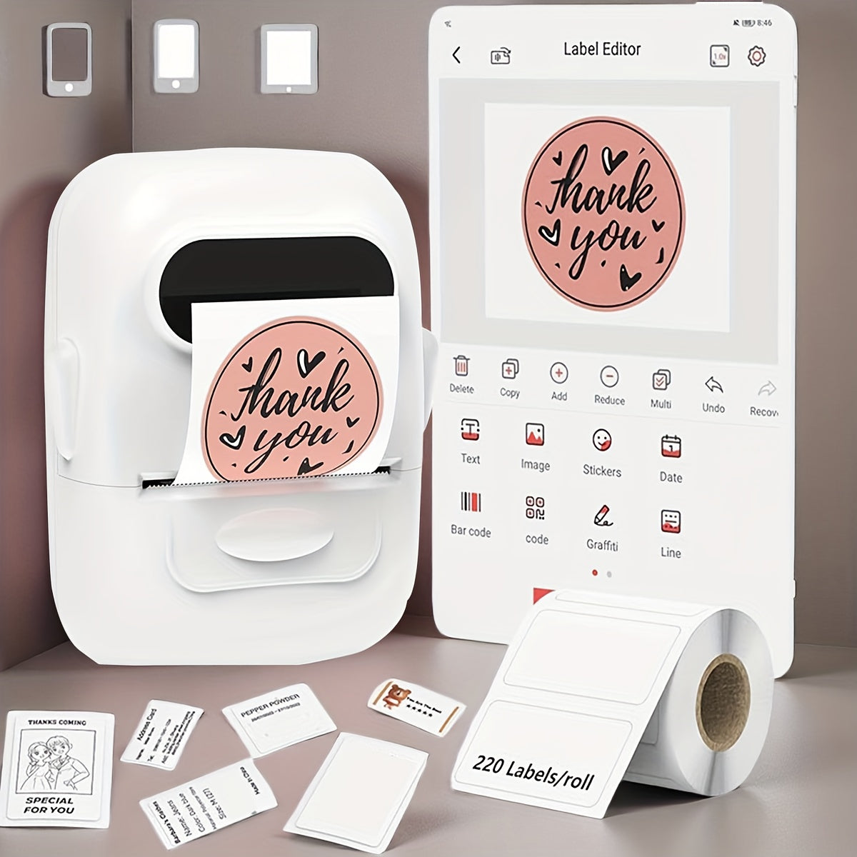 Wireless Thermal Label Maker – No Ink Required, Multiple Templates, Bluetooth Label Printer for Storage Organization, Home, Office, and School Supplies, Pink, White, Blue