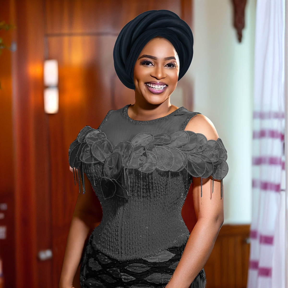 Nigerian Wedding Turban Hat for Women, Elastic Polyester Sponge Festive Headwear, Button Closure, for Religious Occasions, 10 Colors