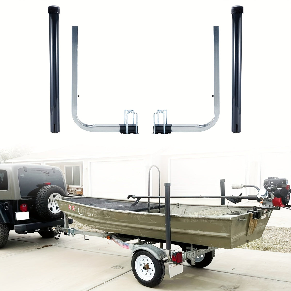 Adjustable Boat Trailer Guide Poles 31"-60" L-Shaped Galvanized Stainless Steel with Black PVC Pipes - Trailer Guide-Ons for Ski Boat, Fishing Boat & Sailboat Trailer