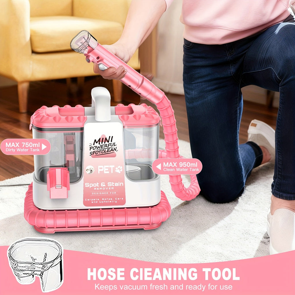 Portable Carpet & Upholstery Cleaner – 25 kPa Suction, 30 Oz Tank, Dual Brush Heads, Self-Cleaning, Pet-Friendly Stain Remover for Sofa, Couch, Carpet & Car, Pink Violet Blue – Nova Mart