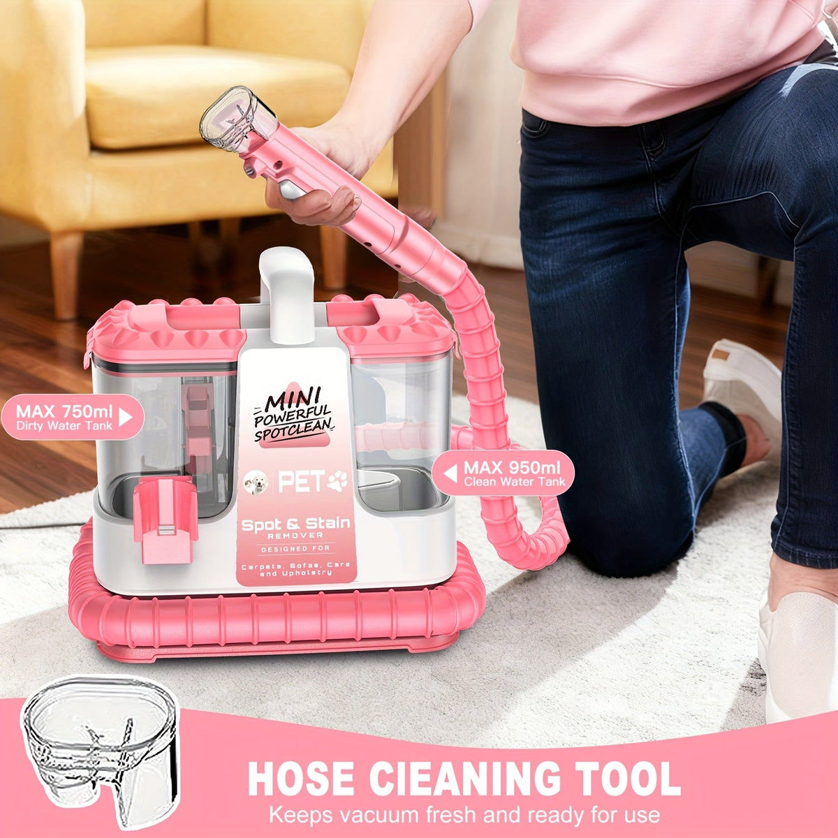 Portable Carpet & Upholstery Cleaner – 25 kPa Suction, 30 Oz Tank, Dual Brush Heads, Self-Cleaning, Pet-Friendly Stain Remover for Sofa, Couch, Carpet & Car, Pink Violet Blue – Nova Mart