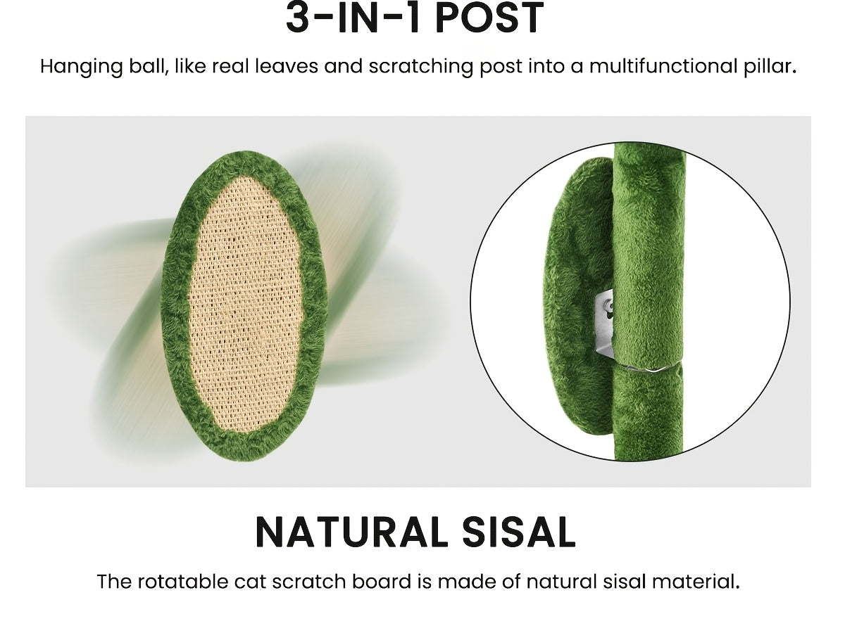 55-Inch Cat Tree for Indoor Cats with Green Leaves – Multi-Level Large Cat Tower with Hammock, Sisal Scratching Posts, Hanging Ball Toy, and Cat Furniture for Living Room or Bedroom
