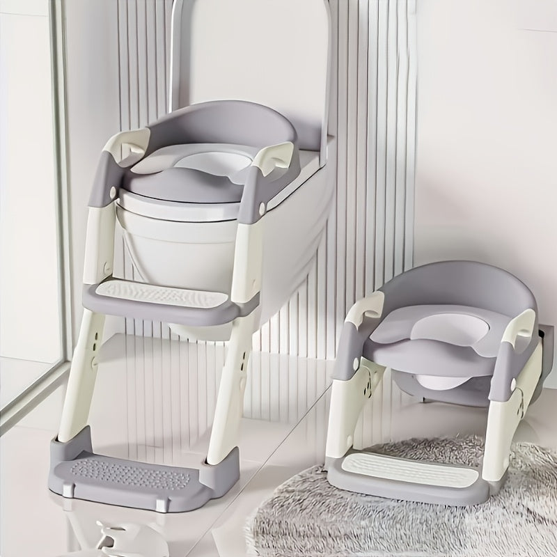 3-in-1 Portable Potty Training Toilet Seat Adjustable Height Collapsible Non-Slip Soft Padded for Home and Travel – Toddler Potty Chair Grey