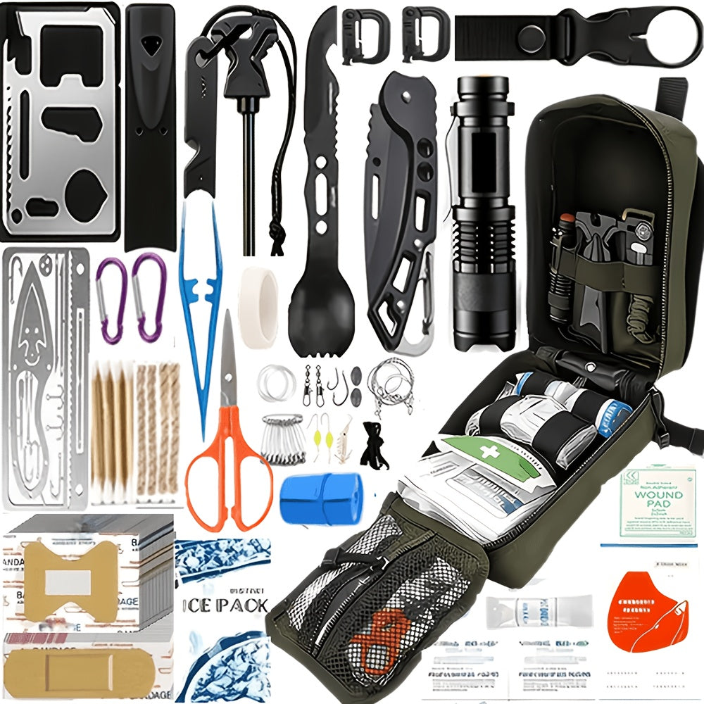 242-Piece Survival Kit – Outdoor Emergency Gear with Fire Starter & First Aid Tools for Camping, Hiking, Travel, Car, and School, Gift for Men & Women, Multiple Colors