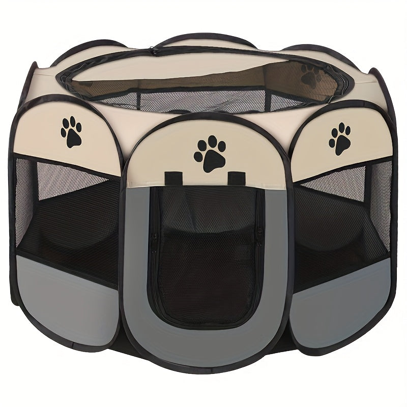 Foldable Octagonal Pet Playpen Tent for Dogs and Cats - Oxford Fabric, No Assembly Required, Indoor/Outdoor Pet Enclosure, Kennel, Maternity Room, Available in M, L, XL, Blue & Beige