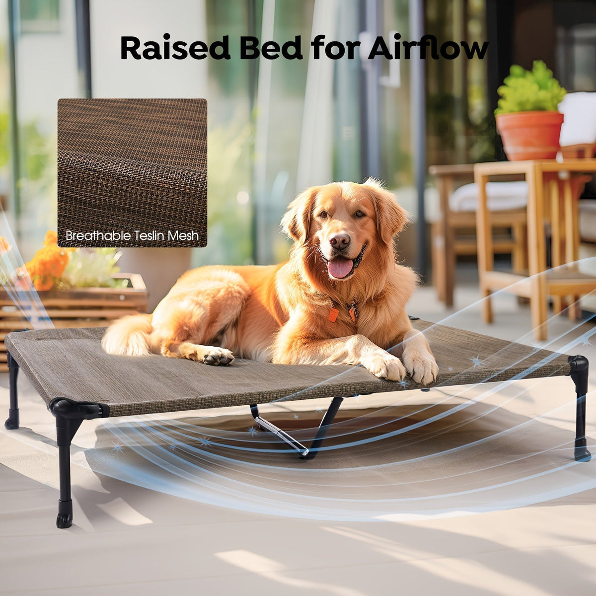 Cooling Elevated Dog Bed with Removable Pillow-Top Mat – Raised Bolster Dog Cot with Breathable Mesh and Non-Slip Feet, Dog Sofa Bed for Indoor & Outdoor Use