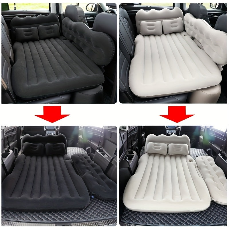 SUV Sedan Car Inflatable Bed, Soft Flocked Back Seat Air Mattress, Foldable & Portable Sleeping Mat for Camping, Road Trips, and Picnics – Includes Air Pump & Storage Bag, Black Grey Beige Pink