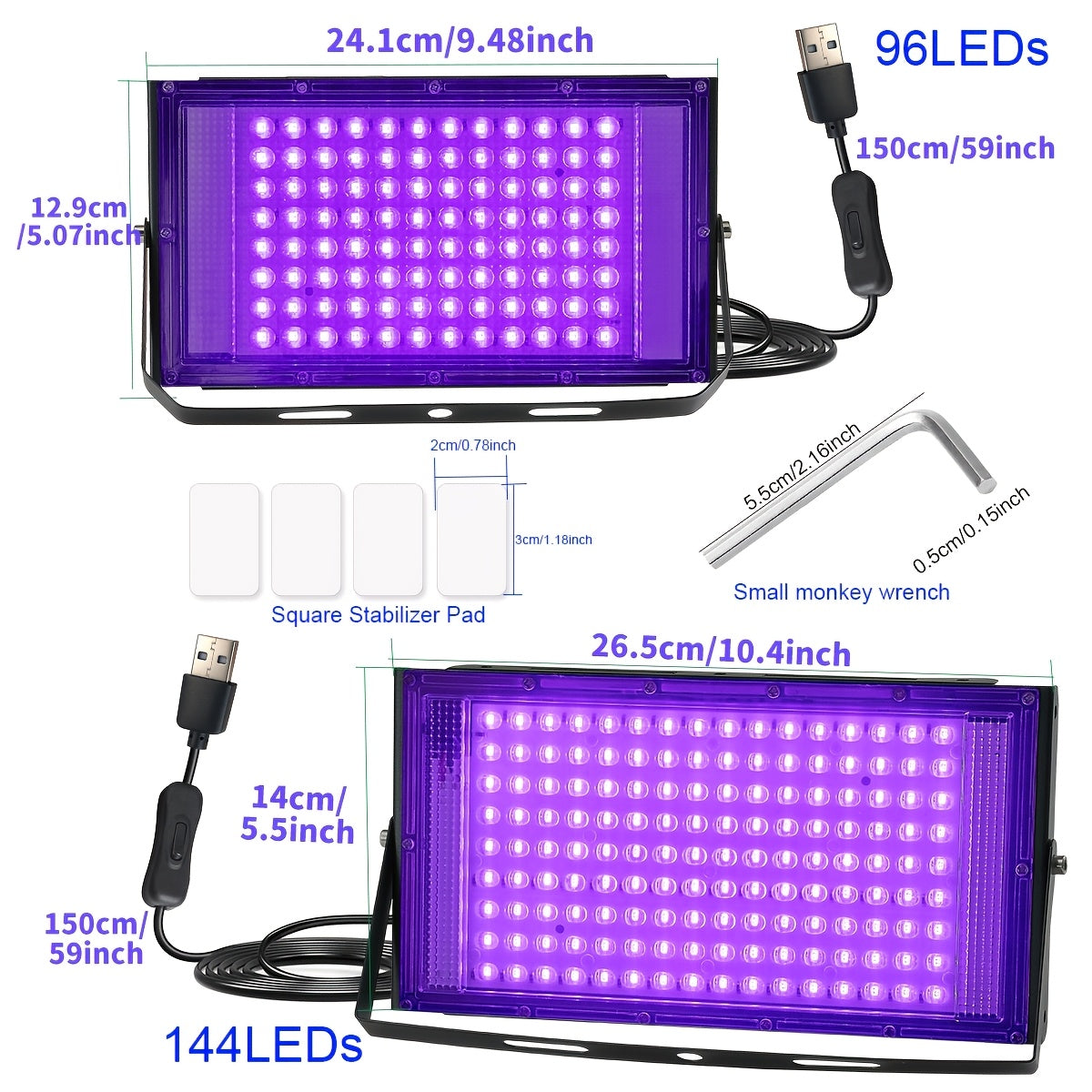 Professional UV LED Resin Curing Lamp, 96 or 144 LEDs, High Power, USB Plug and Play for DIY Jewelry Making, Epoxy Resin Hardening, Mold Curing, Dark Violet