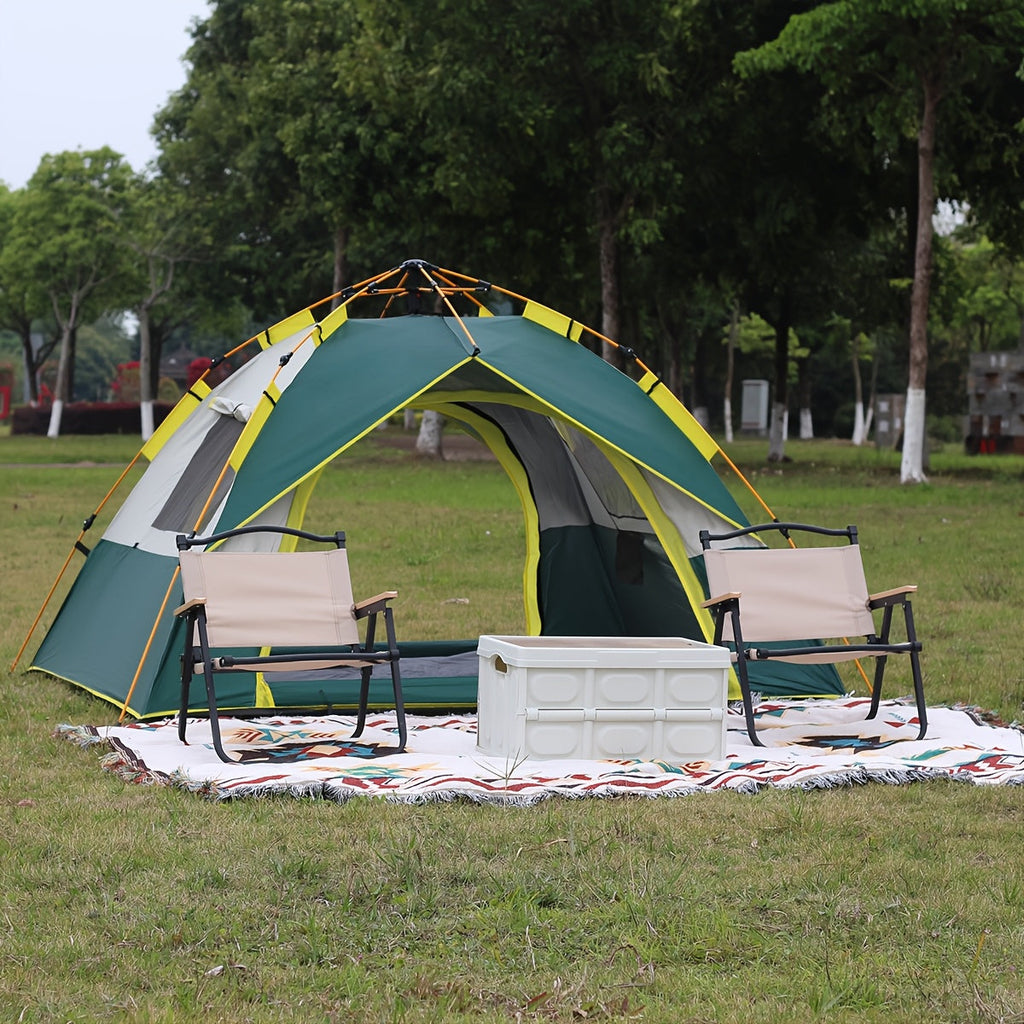 4-Person Pop-Up Camping Tent, Instant Setup with UV Protection, Insect Netting & Sunshade, Automatic Family Tent in Dark Green for Beach, Park, Camping, Hiking, and Outdoor Adventures, Featuring Sturdy Zippers & Support Poles