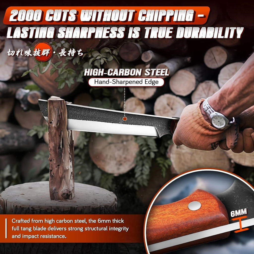 Heavy Duty Outdoor Full Tang Knife 14.4 In High Carbon Steel 58+ HRC Wood Handle with Wooden Sheath for Gardening Camping Bushcraft & Yard Work – Gift for Outdoor Men & Women