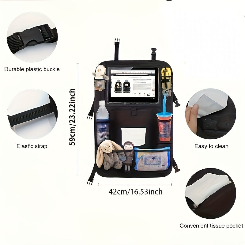 Car Seat Back Organizer & Hanging Storage Bag, Multifunctional Rear Seat Anti-Kick Protector with Storage Pockets for Kids & Family, Black (Single & Two-Piece Options)