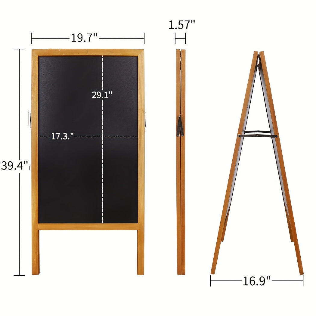 Double-Sided A-Frame Chalkboard Sign - Magnetic Wood Frame, 39"x20", Menu Display Board for Restaurant, Coffee Shop & Bar - Gray, Dark Brown & Light Brown