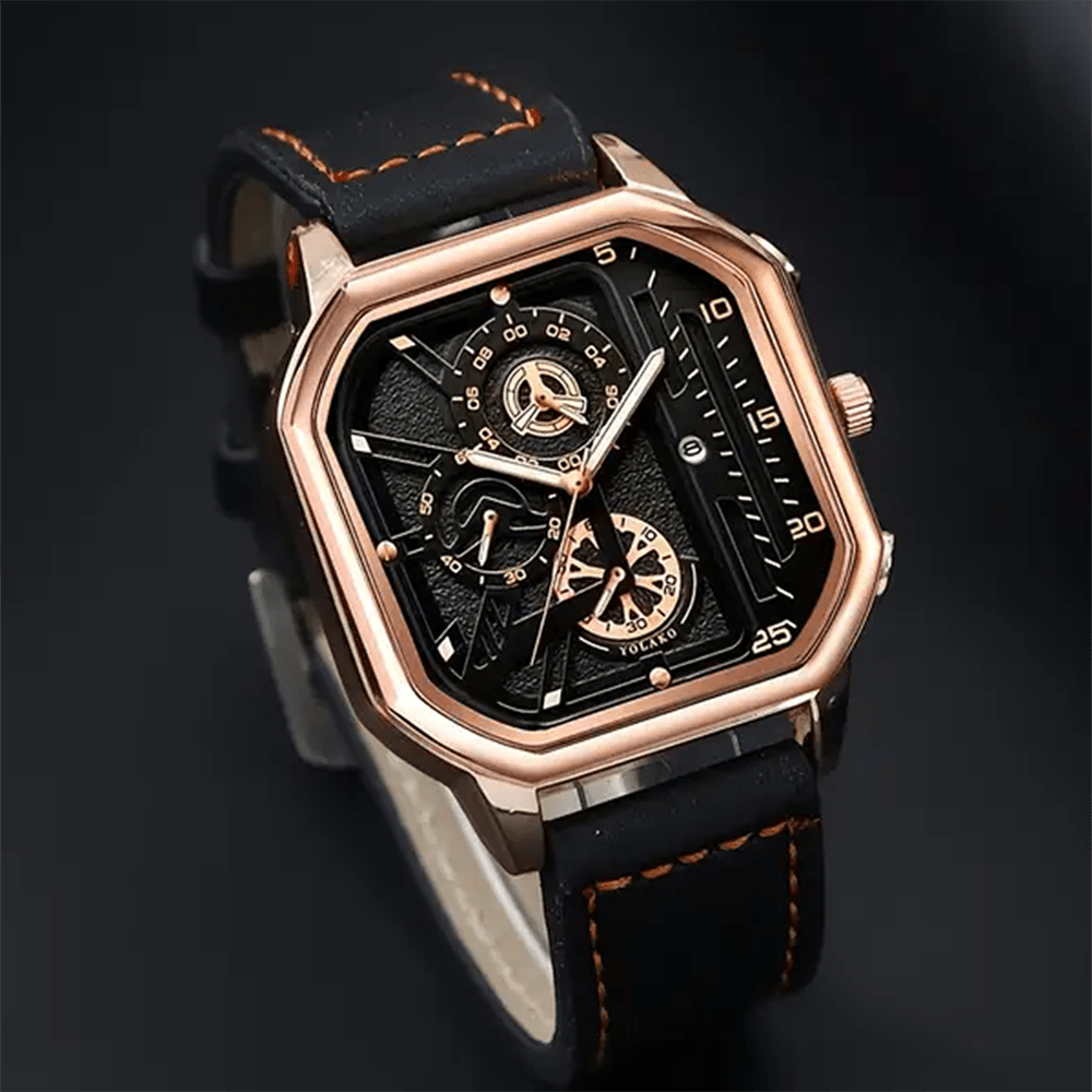 2pcs Men's Watch Set: Sports Triangle Dial Silicone Strap and Retro Square Dial Quartz Watch with Date Display, Casual Dress Watches for Valentine's Day or Father's Day Gift