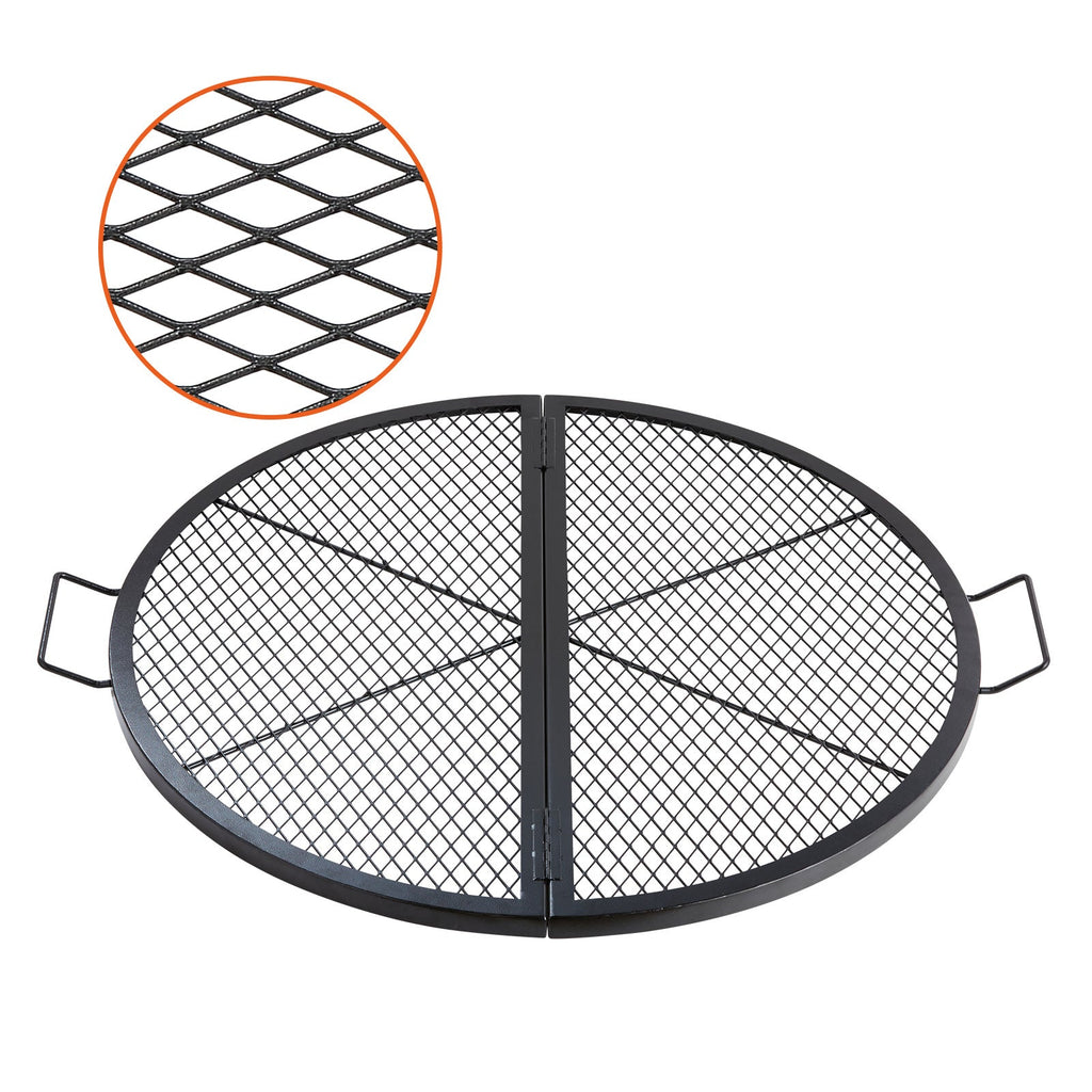Fire Pit Grill Grate 36 Inch Round Foldable, Heavy-Duty Steel BBQ Cooking Grate with X-Wire Support & Handle, Diamond Mesh, Portable Camping Cookware for Outdoor Party Backyard, Black