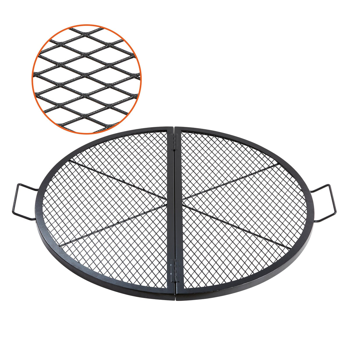 Fire Pit Grill Grate 36 Inch Round Foldable, Heavy-Duty Steel BBQ Cooking Grate with X-Wire Support & Handle, Diamond Mesh, Portable Camping Cookware for Outdoor Party Backyard, Black