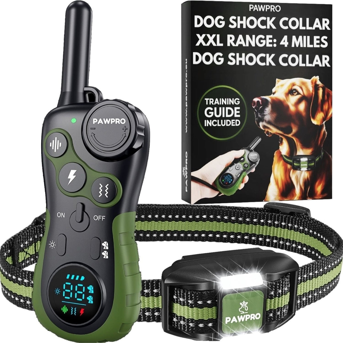 Dog Training Collar with Remote, 4-Mile Range – 124 Adjustable Levels, 4 Modes (Beep, Vibration, Shock, Night-Light), Rechargeable E-Collar for Dogs 5–135 lbs, Includes Training Guide