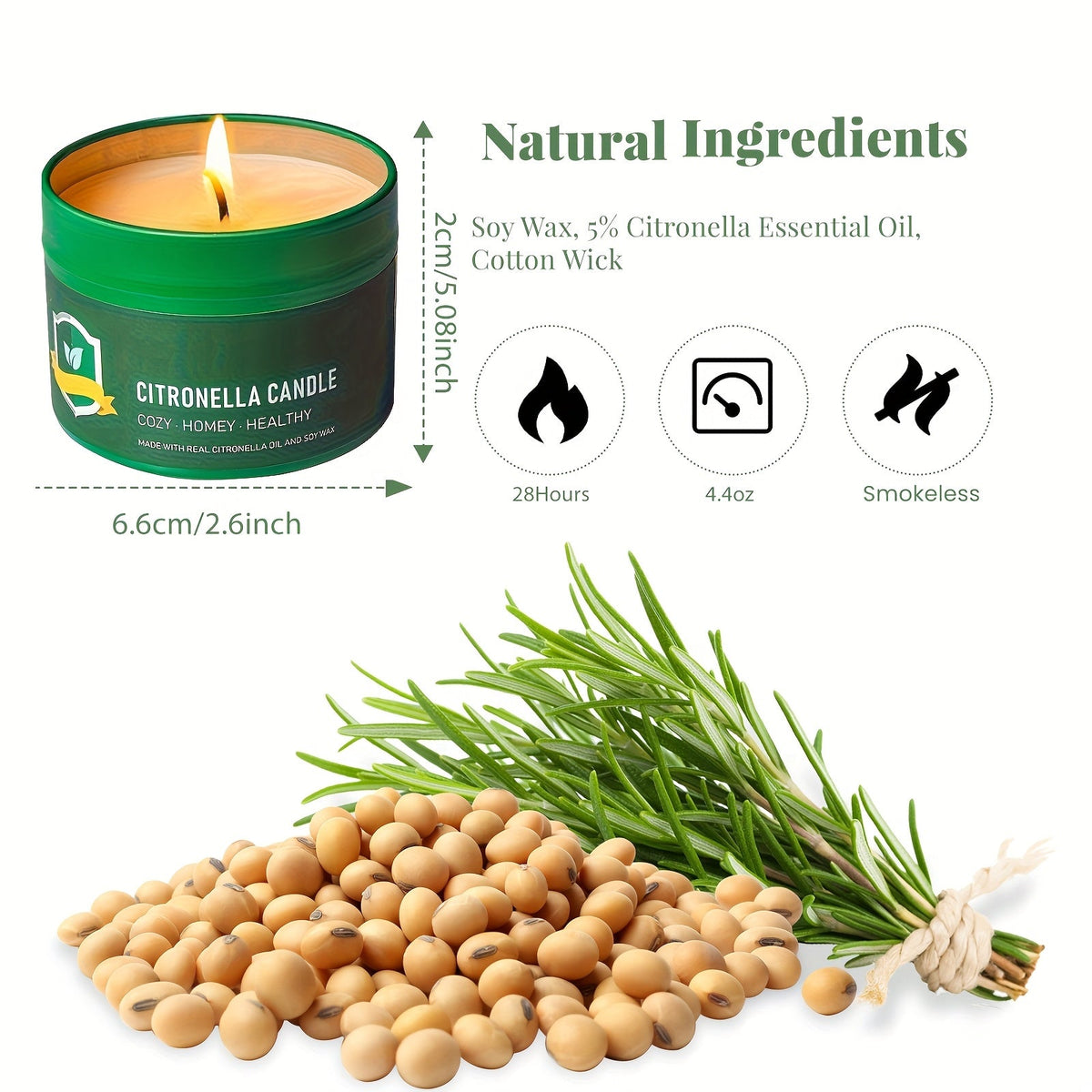 Citronella Candles Outdoor 6-Pack, 4.4oz Each, 150-Hour Burn Time, Natural Mosquito Repellent for Patio, Camping, BBQ, Garden, Yard, Party, Deck, Lanai, Home Decor Gift