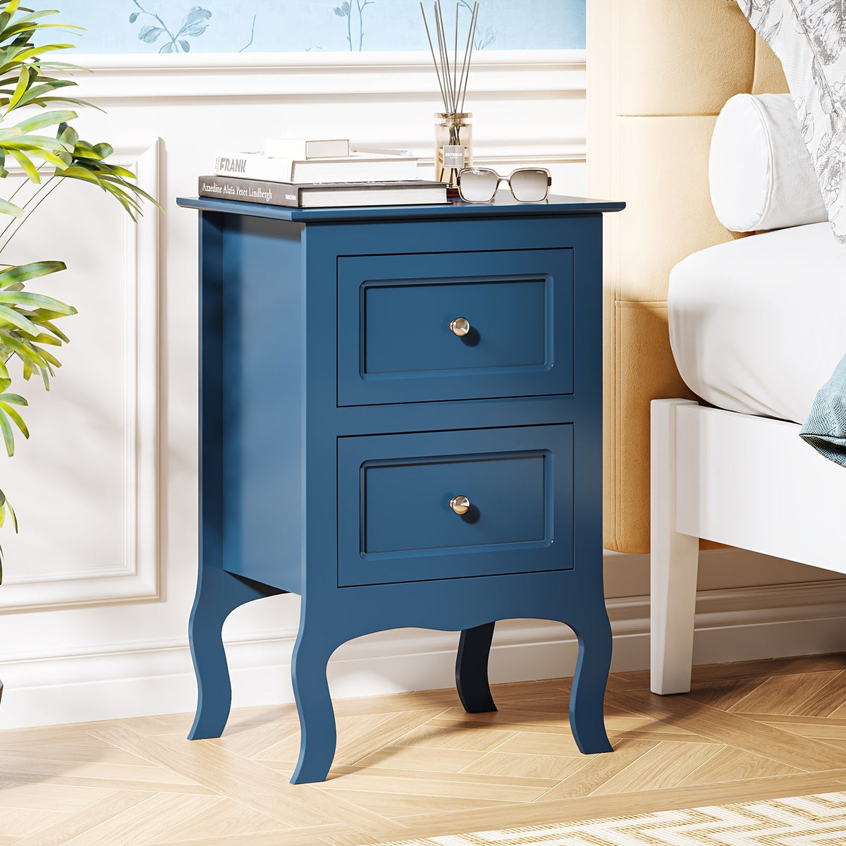 Nightstand with Drawers – Small Bedside Table for Bedroom Small Spaces in Forest Green White Blue Pink Navy Blue (Set of 1 or 2)