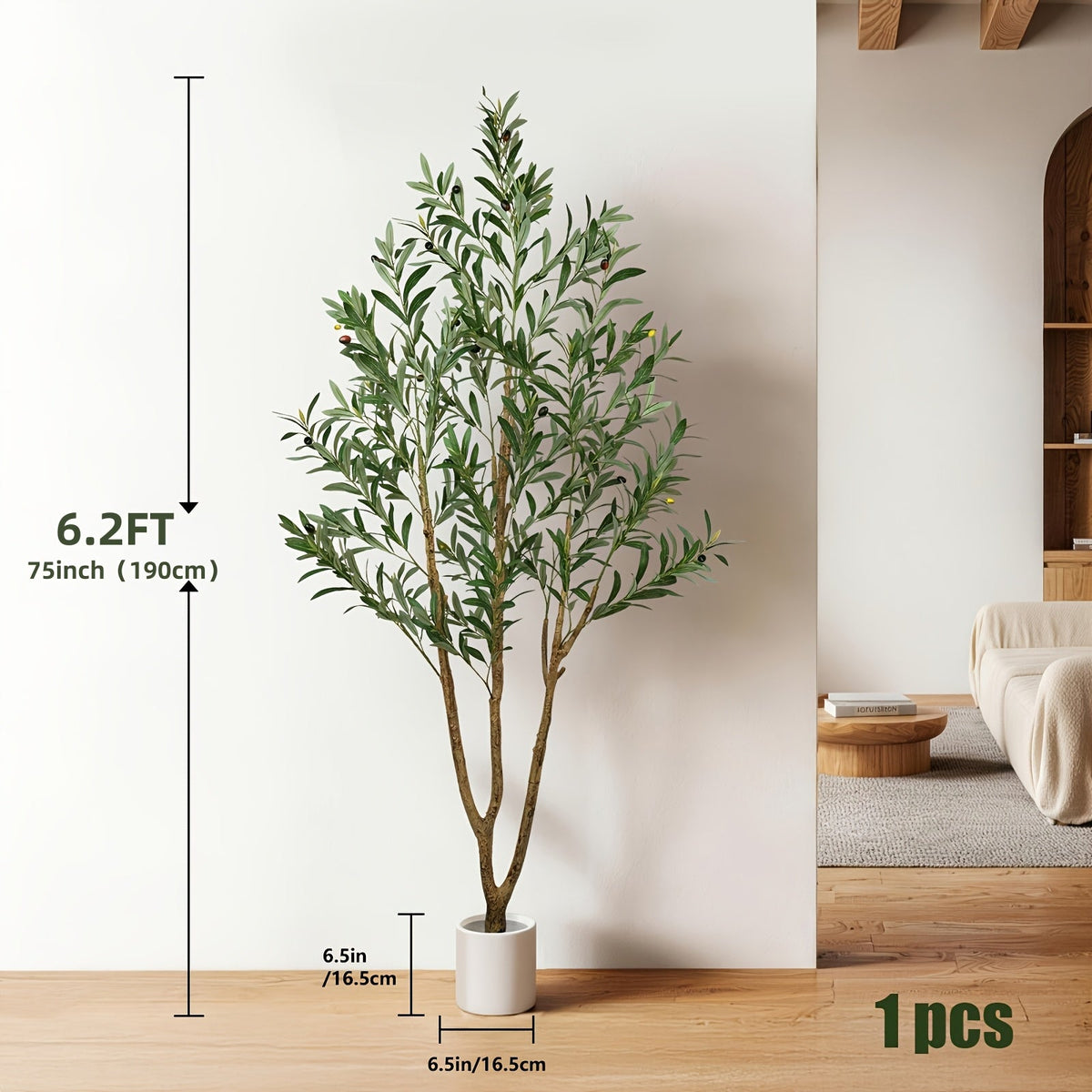 Artificial Olive Tree in Pot 5/6/7 FT – Tall Faux Olive Topiary Plant with Realistic Branches & Fruits for Living Room Home Office Indoor Decor