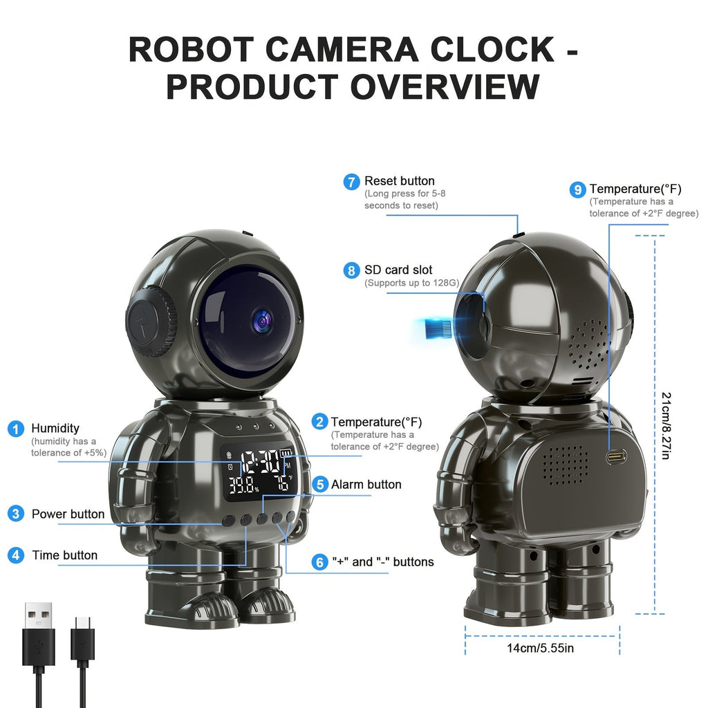 3MP WiFi Robotic Security Camera 360° Auto Tracking Night Vision Two-Way Audio Motion Alert USB Powered App Control for Pet Baby & Home Monitor – AI Silvery Astronaut