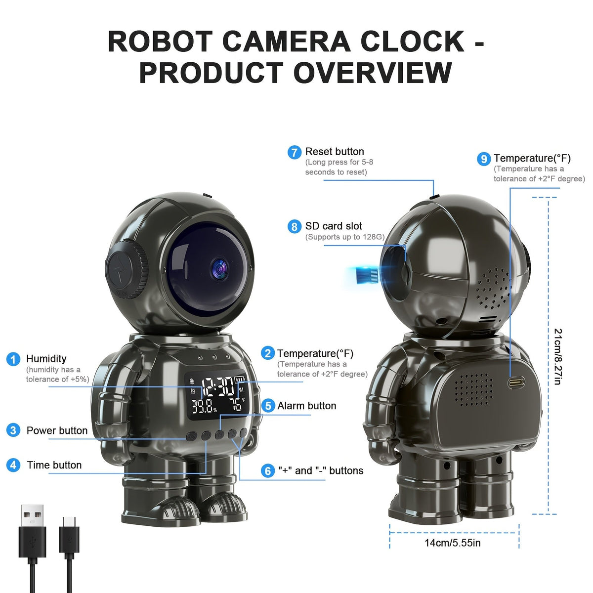 3MP WiFi Robotic Security Camera 360° Auto Tracking Night Vision Two-Way Audio Motion Alert USB Powered App Control for Pet Baby & Home Monitor – AI Silvery Astronaut