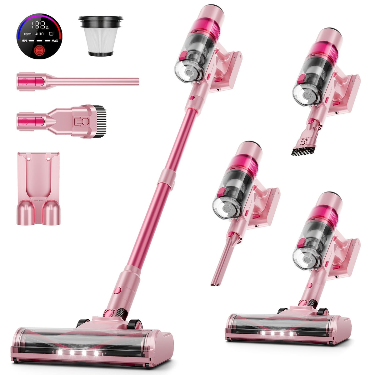 Cordless Vacuum Cleaner 550W 62Kpa Powerful Suction LED Smart Display Anti-Tangle Brush Removable Battery Lightweight All-in-1 for Home Carpet Pet Hair Hardwood Floor Multiple Colors