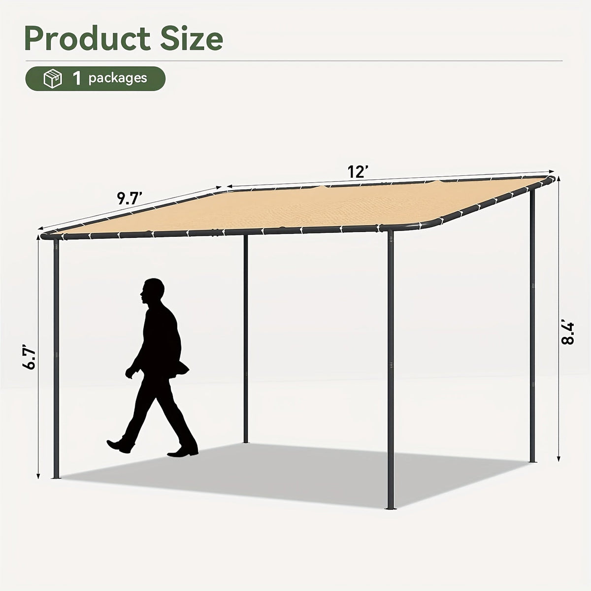 Lean-To Gazebo Pergola Wall Mounted Outdoor Canopy with Sloped Roof UPF50+ UV & Water Resistant for Patio Deck Backyard & Garden – 3 Sizes 8x5 / 10x6 / 12x10 ft – Khaki