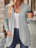Women's Open Front Cardigan Jacket with Pockets, Long Sleeve Solid Color Casual Knit Coat, Light Grey/Black, S M L XL, Lightweight Layering Outerwear