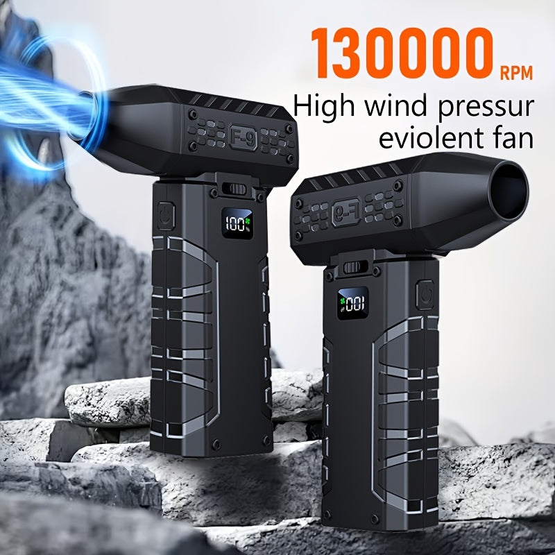 130,000 RPM Turbo Fan Blower with USB-C Fast Charging, Smart Display & LED Light – 100 Wind Speed Settings for Car Cleaning, Dust Removal, Leaf Blowing, BBQ & Cooling – Black & Orange