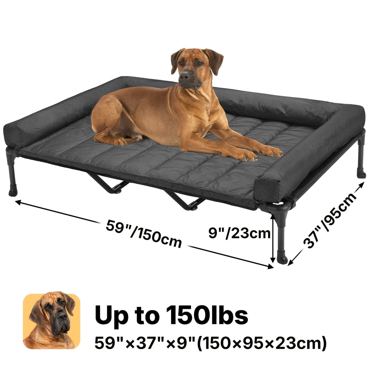 Cooling Elevated Dog Bed with Removable Pillow-Top Mat – Raised Bolster Dog Cot with Breathable Mesh and Non-Slip Feet, Dog Sofa Bed for Indoor & Outdoor Use
