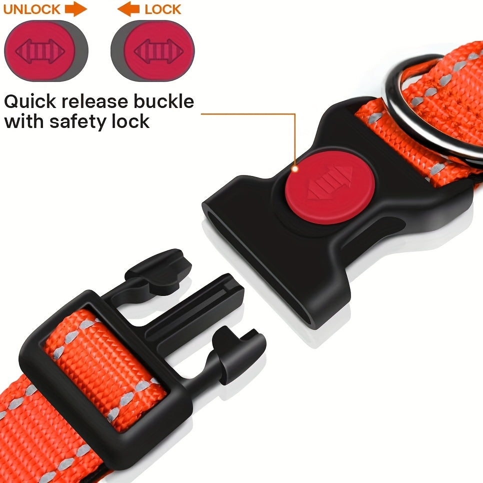 Reflective Dog Collar with Safety Locking Buckle - Adjustable Soft Neoprene Padded Breathable Nylon Pet Collar for Small, Medium, and Large Dogs, Night Visibility Safety Collar