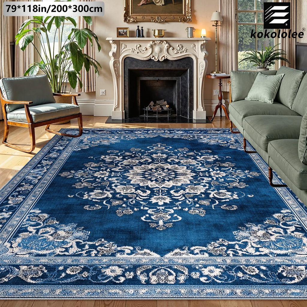 Luxury Velvet Bohemian Area Rug – Non-Slip Machine Washable 100% Polyester Flat Printed Carpet for Living Room Bedroom Kitchen in 5 Sizes