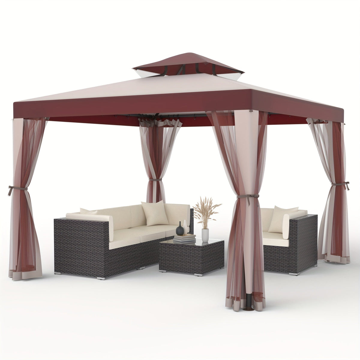 10x10 Ft Gazebo Tent with Mosquito Netting, 100 Sq Ft Outdoor Canopy Shade, for Patio, Garden & Backyard