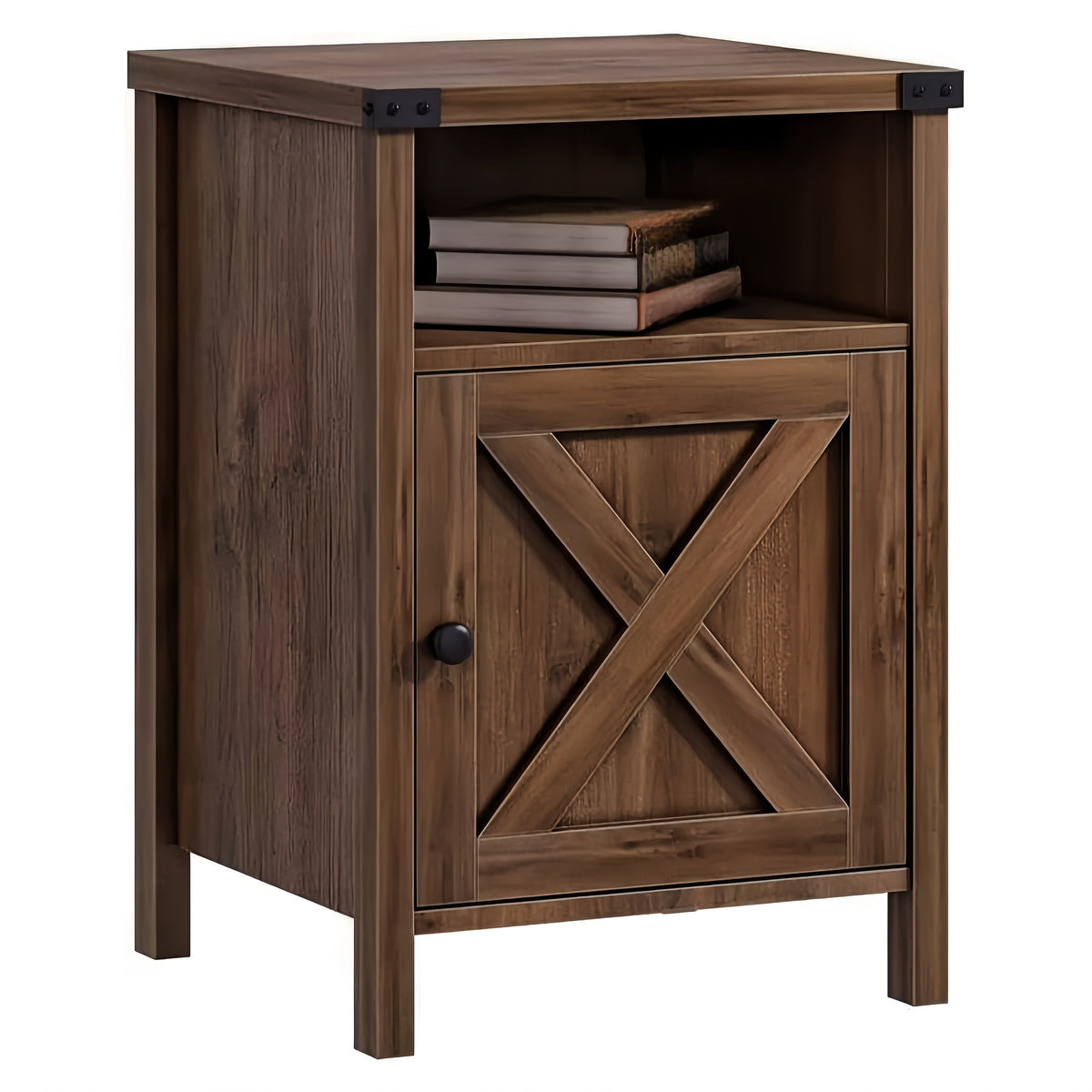 Farmhouse Nightstand with Barn Door and Shelf 23.7x15.8 Inch Rustic Modern Bedside End Table Narrow Entryway Table for Bedroom Living Room Navy Blue Grey White Oak Black 1 or 2 Pack