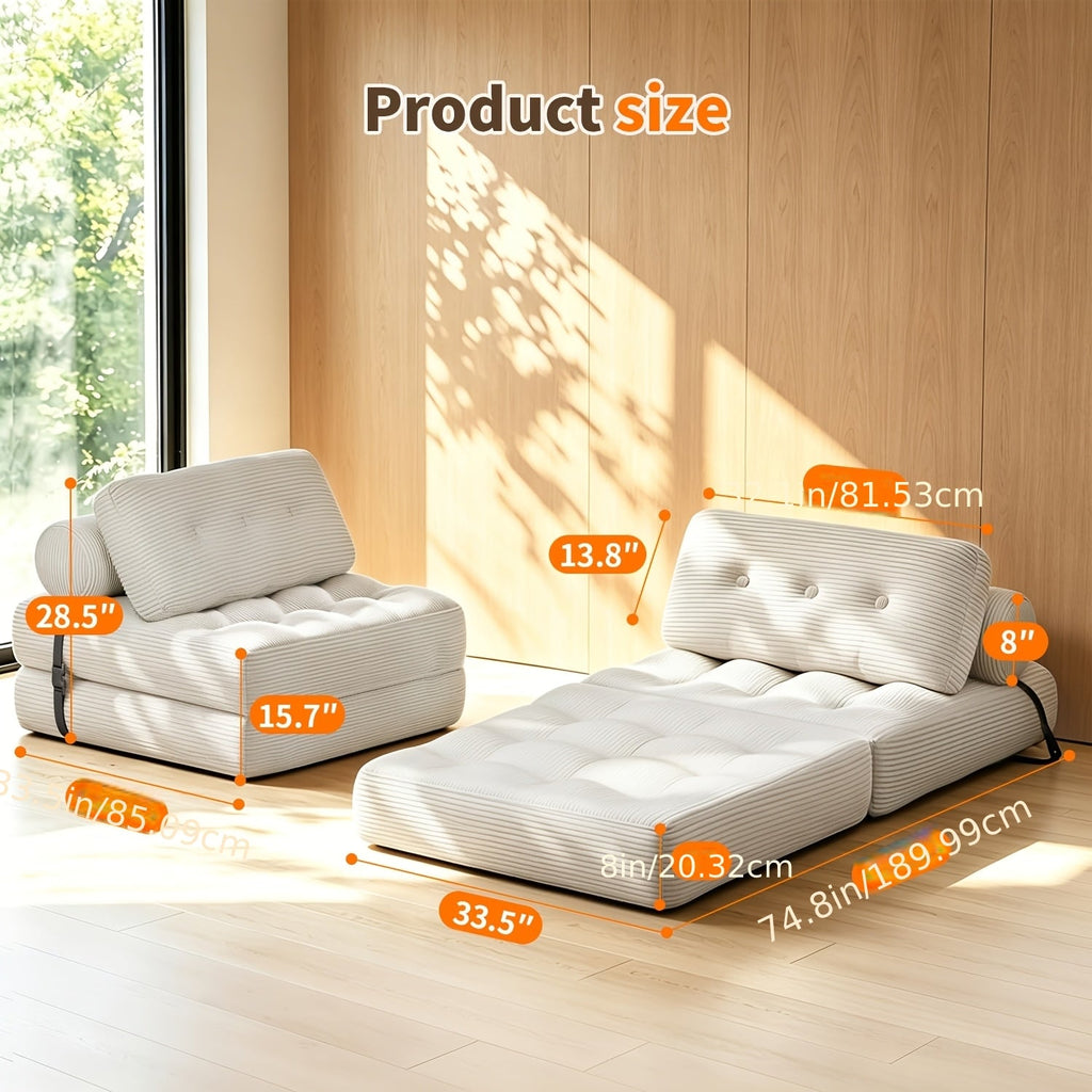 Folding Sofa Bed with Pillow, Convertible Sleeper Chair Fold Out Couch Bed, Foldable Floor Lazy Sofa for Living Room Small Spaces Guest Room Apartment, Comfy Multi-Position Lounger