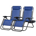 Set of 2 Zero Gravity Recliner Lounge Chairs – 500 LB Capacity Lockable Reclining Detachable Tray Cup Holder for Patio Lawn Garden & Beach in Blue Brown & Stripe Patterns