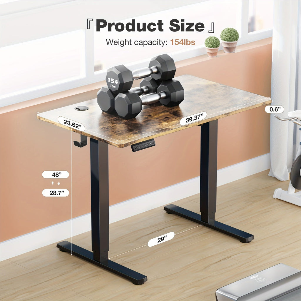 63-Inch Electric Standing Desk – Height-Adjustable Sit-Stand PC Workstation with Wood Desktop, Computer Table for Home Office, Bedroom, and Gaming Room, Suitable for Small Spaces