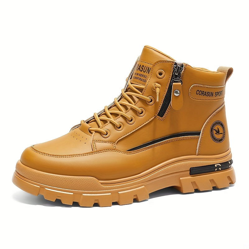 Men's Waterproof High-Top Hiking Boots – Zipper Closure, Slip-Resistant Durable Sole, PU Upper, for Outdoor Hiking and Mountaineering in Autumn and Winter