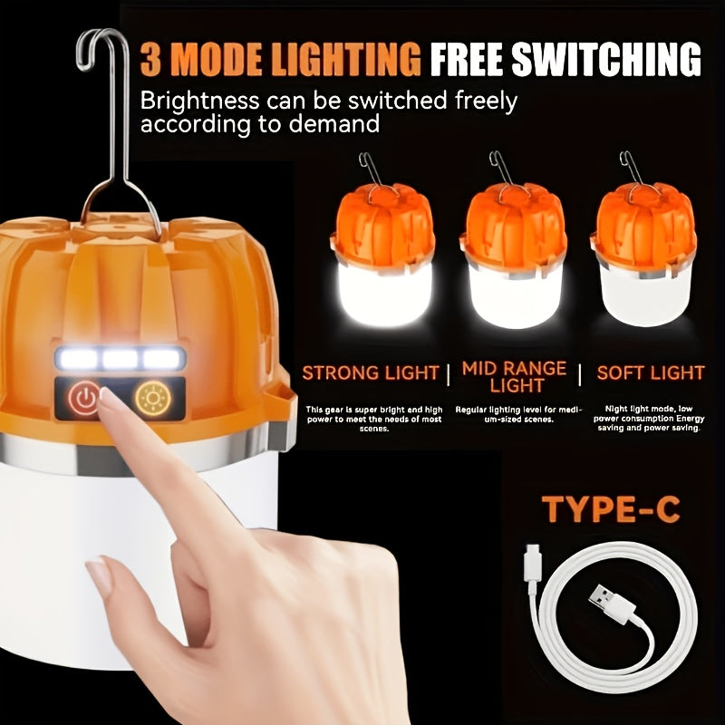 LED Camping Lantern USB Rechargeable with Built-In Power Bank, Ultra-Bright Portable Hanging Tent Light for Camping, BBQ, Patio, and Outdoor Emergency, Charges Mobile Phones, Freestanding & Hanging Design