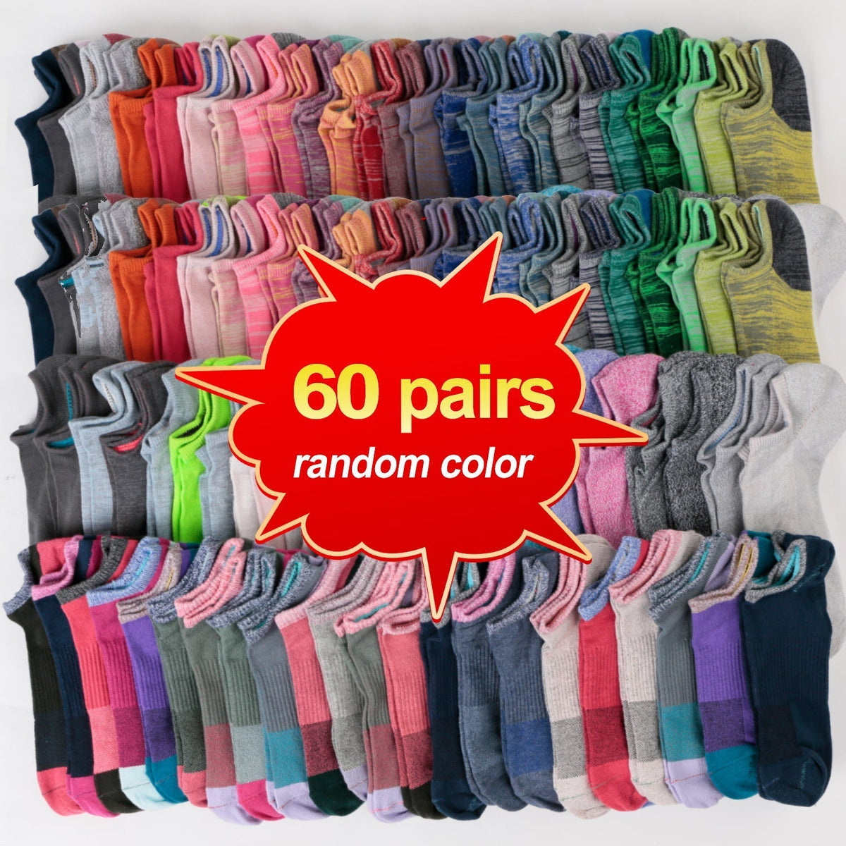 Bulk Colorful Ankle Socks 25 or 60 Pairs Assorted Random Colors Unisex for Men Women – Moisture-Wicking Breathable Reinforced Heel and Toe for Daily Wear, Gifts, and Parties, Sizes US 8-10 & US 9-12
