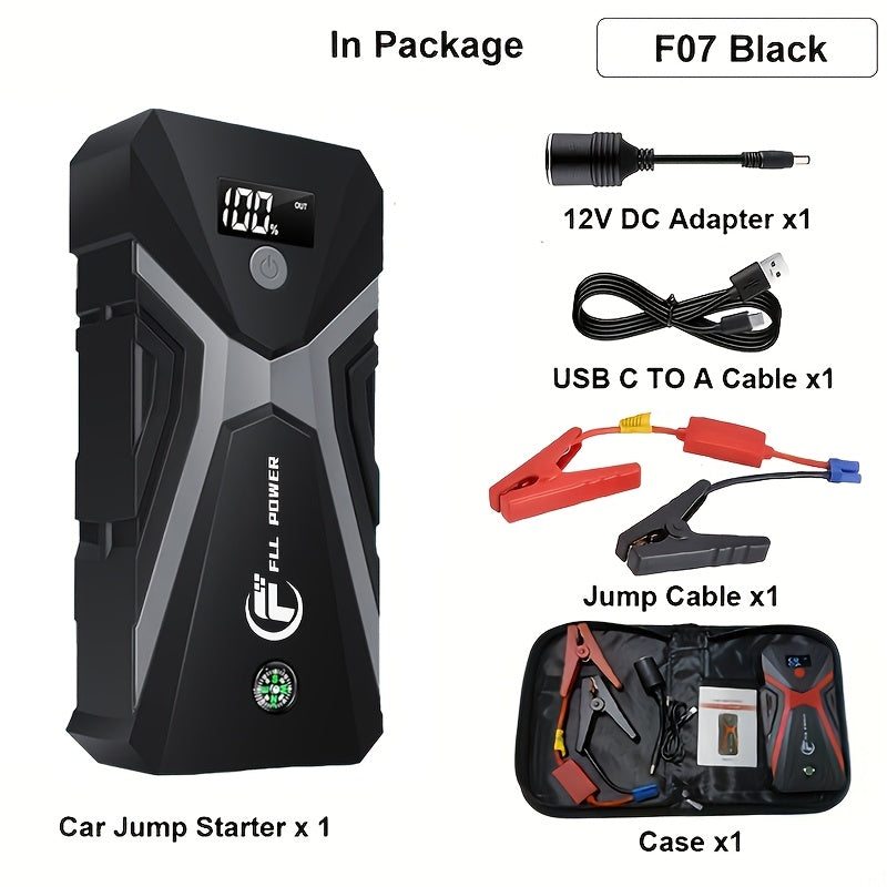 便携式汽车应急启动电源 1600A–3000A 12V 电池启动器 – 适用于汽油和柴油发动机的紧凑型应急启动电源，配备 USB 充电端口及 LED 手电筒