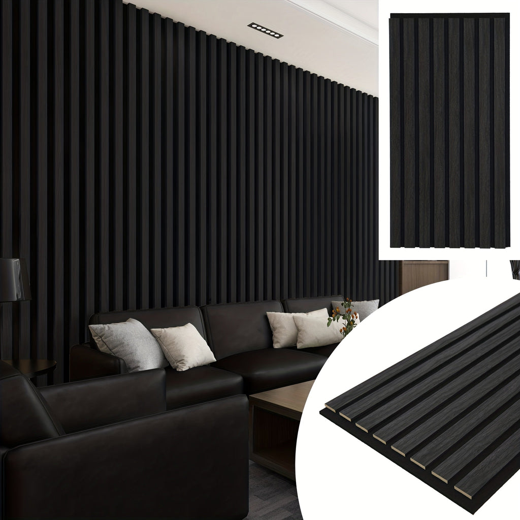 3D Wood-Look Wall & Ceiling Tiles 20-Panel Set (40 Sq Ft), MDF Grille Noise-Insulating Panels 24"x12", Textured Wood Grain Finish, Easy Install, Available in Deep Walnut / Walnut / Oak / Gray Oak
