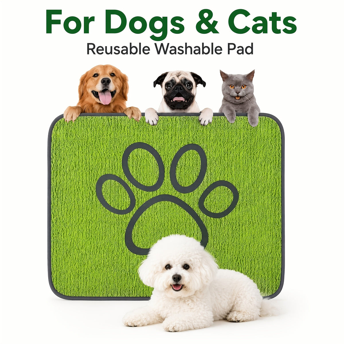 Washable Dog Pee Pad Reusable Non-Slip Training Mat - Super Absorbent Polyester Puppy Pad for Crate, Sofa & Floor, Tear-Resistant Machine Washable Puppy Training Pads for Small & Medium Dogs, S & L Sizes