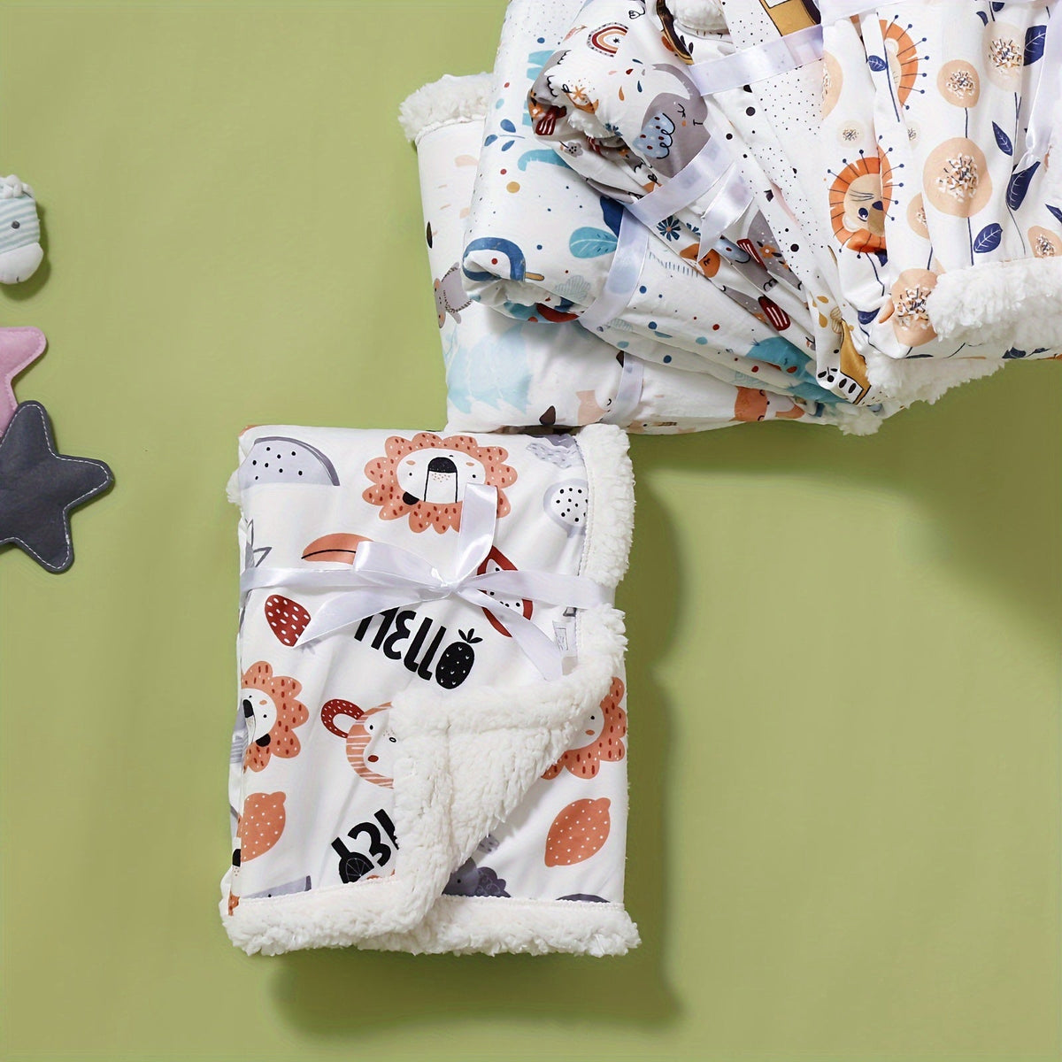 Double-Layer Baby & Kids Blanket with Cute Animal Prints, Soft Thick Polyester Throw for Infants & Toddlers, Machine Washable Spring Autumn Blanket for Boys & Girls, Baby Shower Gift