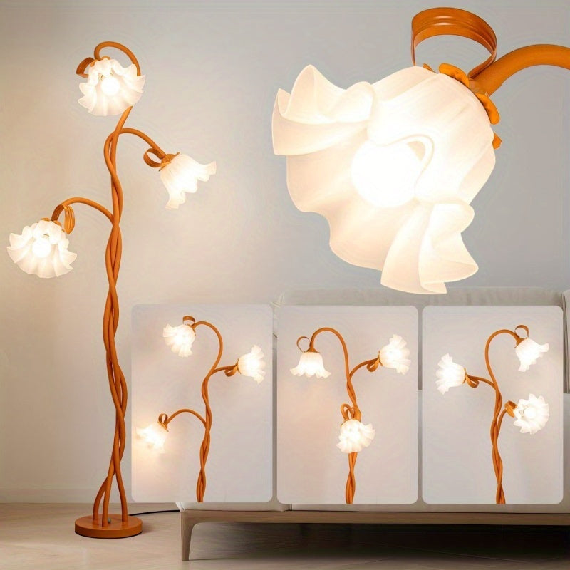 Modern Art Flower Floor Lamp – Flexible Arm LED Corner Lamp with 3 Color Temperatures & 3 Bulbs for Bedroom Living Room Study Hotel Decor