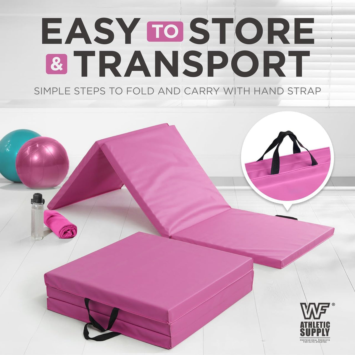 Tri-Fold Exercise Mat, 1.5" Thick with Carrying Handles - High-Density Foam Foldable Gym Mat for Gymnastics, Yoga, MMA, Core Workouts & Stretching, 72" x 24", Easy Storage & Portable