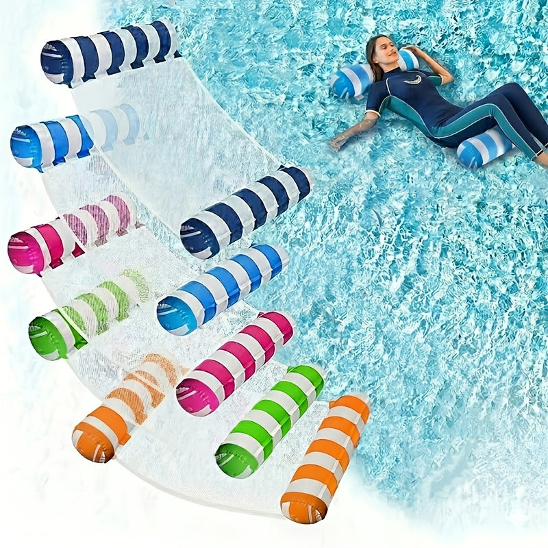 4-in-1 Inflatable Pool Float Lounger for Adults, Hammock Raft, Exercise Saddle, Striped Colorful Swimming Ring, Floating Bed for Pool, Lake, Beach - 5-Pack and 8-Pack Options