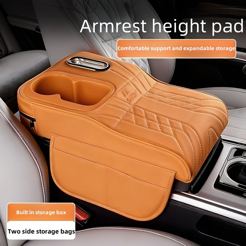 Car Center Console Tray Organizer with Raised Design, Tissue Box, Cup Holder, and Non-Slip Storage Mat (Black, Orange, Red, Brown, Beige)